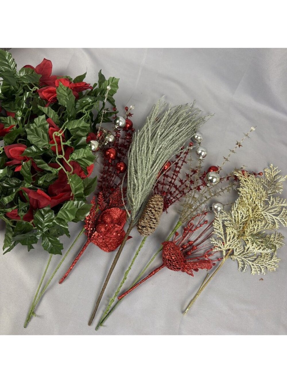 Vintage Lot Metallic Frosted Gold Flower Picks Floral Crafting Christmas Garland